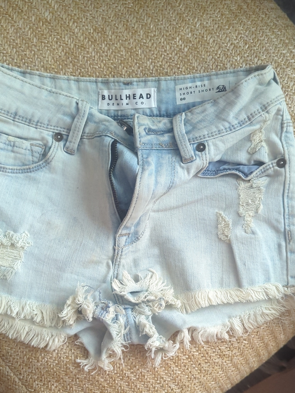 Bullhead Light Blue Distressed High-Rise Cutoff Shorts